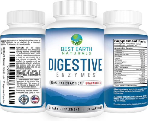 Best Earth Naturals Digestive Enzymes Maximum Strength Formula, 30 Vegetable Capsules for Healthy Digestion