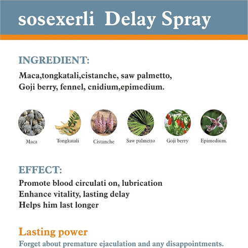 sosexerli Men's Long Lasting Delay Spray, Gentle Plant-Based Formula with Natural Extracts Unscented, Fast-Absorbing