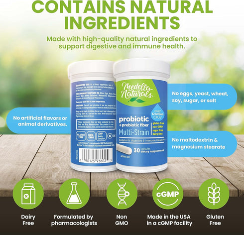 Multi-Strain Probiotics & Prebiotics for Adults - 12B CFU, 30 Capsules for Gut Health & Digestion Support