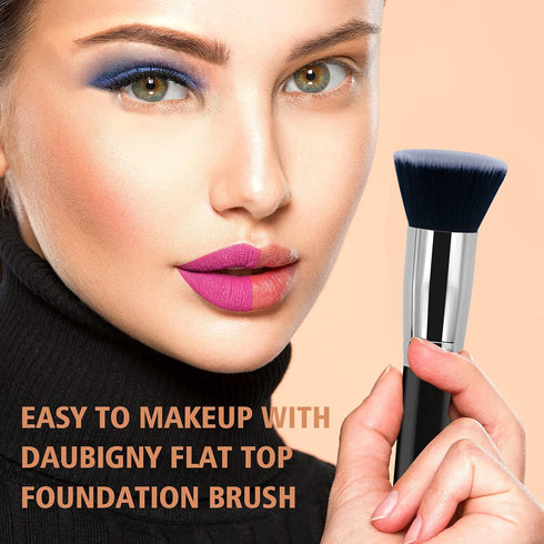 Makeup Brush Daubigny Flat Top Foundation Brush for Liquid Makeup, Premium Professional Make Up Foundation Brush, Black