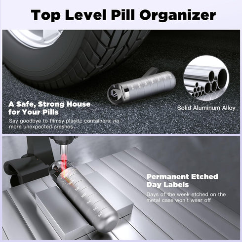 Zannaki Metal Travel Pill Organizer - Portable Waterproof Weekly Pill Box, Large Aluminum Alloy Container