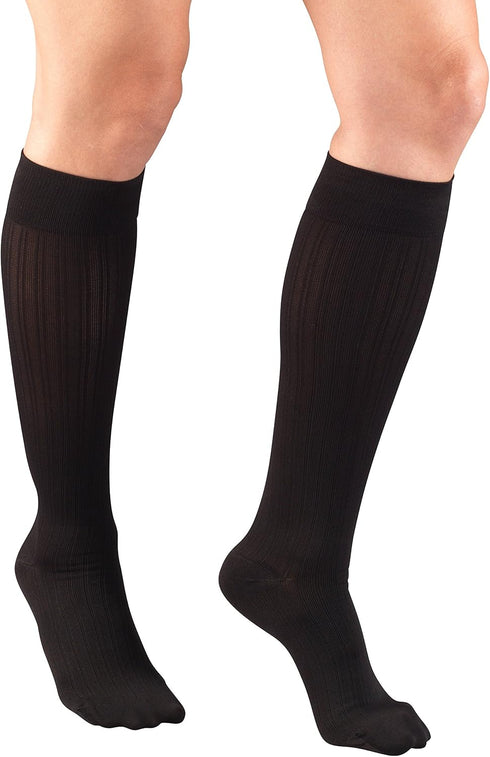 Truform Compression Socks, 15-20 mmHg, Women's Dress Socks, Knee High, Black Rib Knit, X-Large