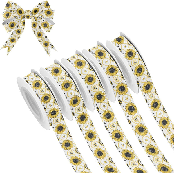 YKZEYK Ribbon for Gift Wrapping Bees White Sunflowers Print Fabric Ribbon 1/2" 25