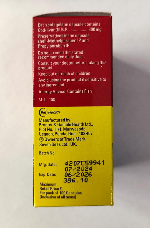Cod Liver Fish Oil, 100 Capsules - Seven Seas