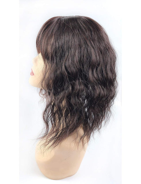 Water Wavy Hair Forehead Piece - Clip in Middle Part Topper with Choppy Fringe, Thick/35cm, Light Brown