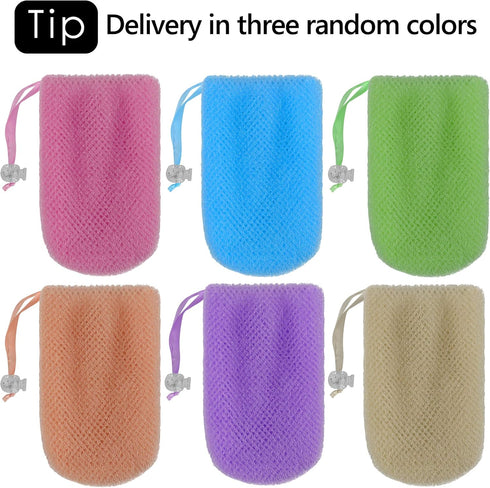 Linkidea 3 Pack Soap Bag, Exfoliating Soap Saver Pouch, Body Scrubber for Bath Shower (Three Random Color)