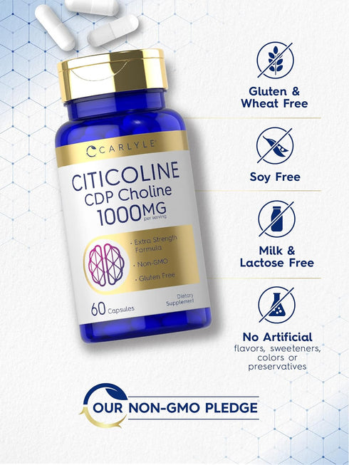 Carlyle Citicoline CDP Choline 1000mg, 60 Capsules, Non-GMO, Gluten Free