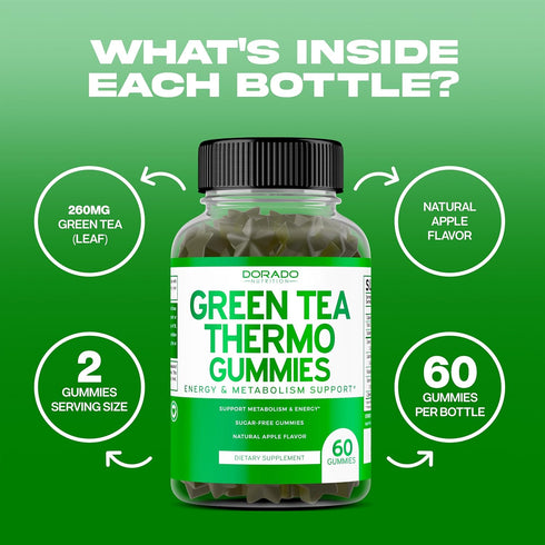 Green Tea Fat Burner Weight Loss Gummies, 60 Count, Appetite Suppressant for Women, Belly Fat Burner for Men