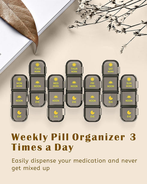 Ruquvi 3 7 Weekly Pill Organizer Times A Day, AM PM Organizer Day Pill Box with Separate Compartment, Large Medicine
