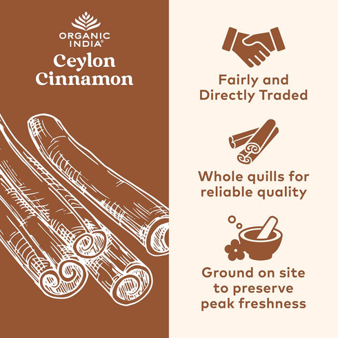 ORGANIC INDIA Cinnamon Supplement, Nutritional Supplement for Blood Sugar Metabolism Support, 90 Veg Caps