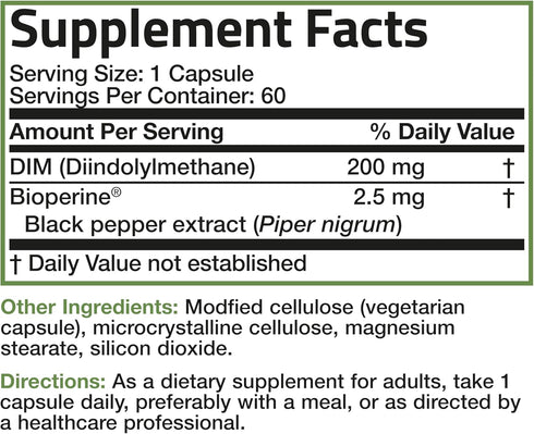 Bronson DIM Supplement | 200 mg Diindolylmethane with BioPerine | 60 Vegetarian Capsules for Enhanced Absorption