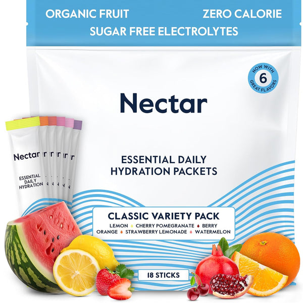 Nectar Hydration Packets, Electrolytes Powder Packets, Organic Fruit Liquid Daily IV Hydrate Packets (Variety 18 Pack)