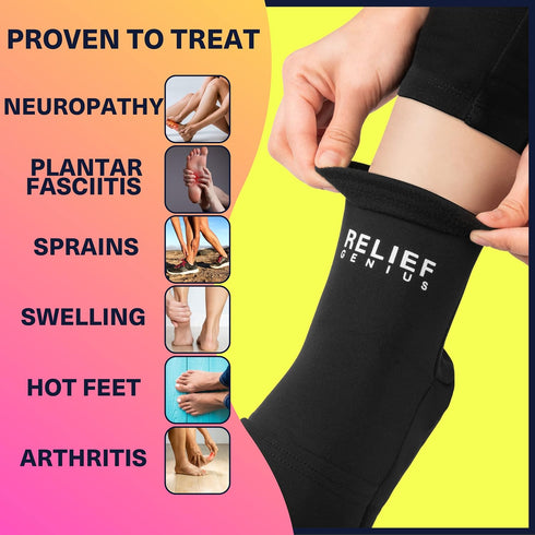 Relief Genius Cold Therapy Socks & Hand Ice Pack Gloves, Cold Care Package for Chemotherapy Neuropathy, Large Black