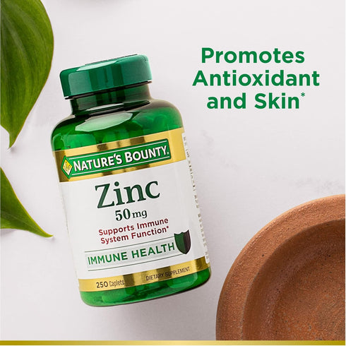 Nature's Bounty Zinc 50mg, Immune Support & Antioxidant Supplement, Promotes Skin Health, 250 Caplets