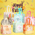 PARSUP 12PCS Happy Easter Bunny Carrot Chick Egg Hunt Gift Bags with Handles, 8.3×7.9×5.9inch, Easter Party Supplies