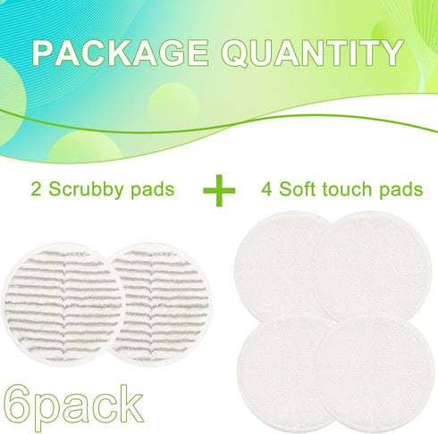 2124 Replacement Pads for Bissell Spinwave Spin Mop, (2 Scrubby Pads and 4 Soft Pads) Compatible with Bissell Spinwave
