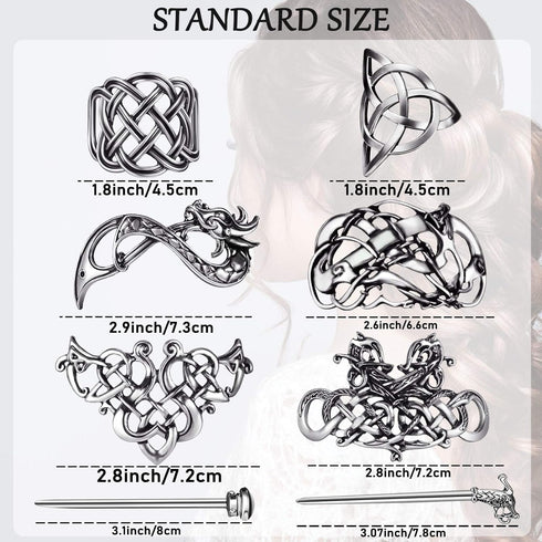 Syhood 6 Pieces Retro Silver Viking Celtic Alloy Hair Clips, Hair Accessories for Women and Girls