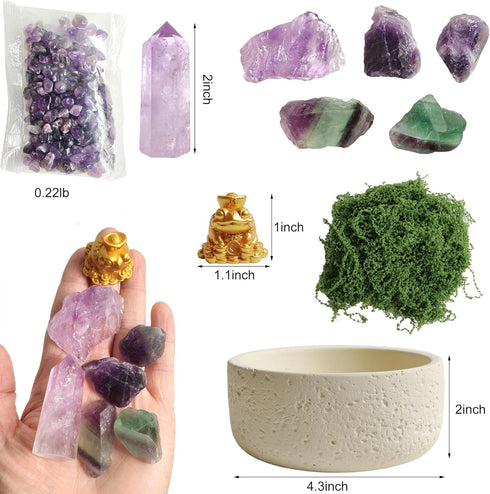 qumHmup Set 6 Amethyst Crystal with Money Frog, Stones, Chakra Healing, Relaxation, Zen Desk Decor, Ceramic Pot