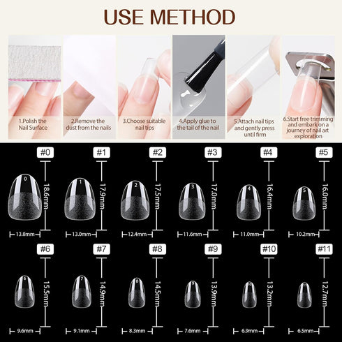 UNA GELLA Extra Short Almond Nail Tips - 504 Pcs Pre-Filed Soft Gel x Nail Tips for Home DIY Salon