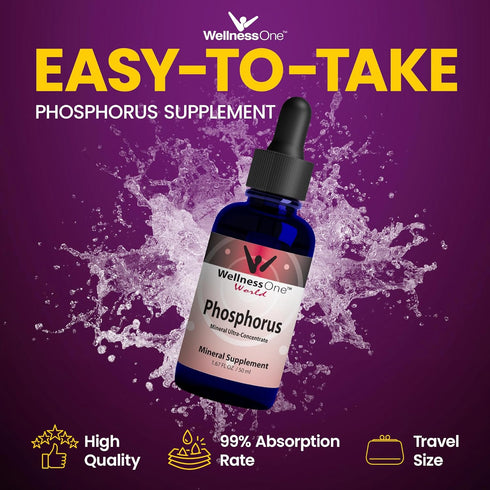 Liquid Phosphorus Supplements - Ionic Phosphorus from Ortho Phosphoric Acid for Healthy Bones & Teeth - 1.67 fl oz,