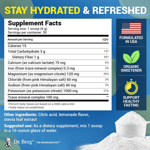 Dr. Berg Zero Sugar Hydration Keto Electrolyte Powder with 1000 mg Potassium & Pink Himalayan Salt