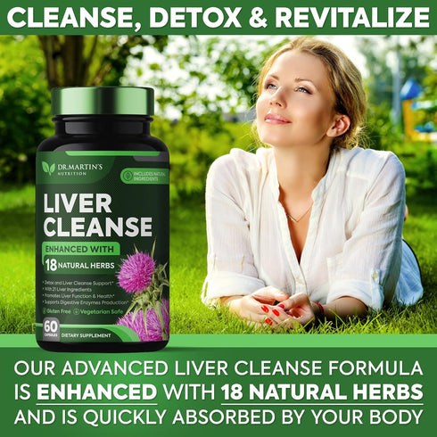 Liver Cleanse Detox & Repair Formula Supplement, Enhanced Liver & Gut Health, 21 Ingredients, Antioxidant