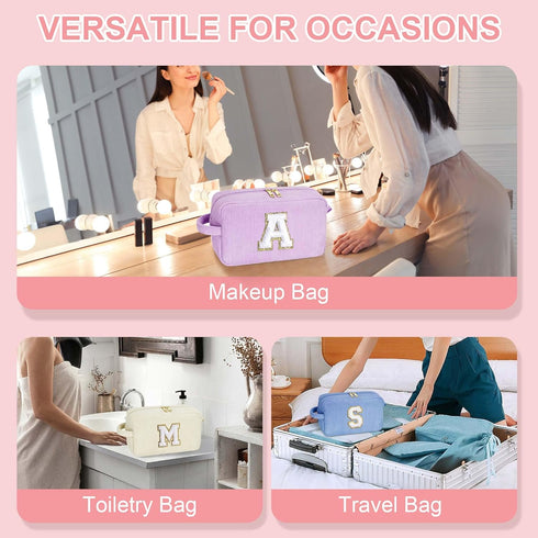 Personalized Monogram Makeup Bag, Cute Gifts for Women, Travel Makeup Organizer Bag, White Makeup Pouch with Letter S