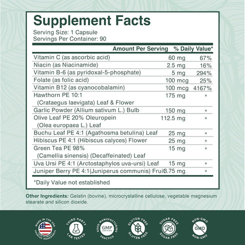 PurePremium Blood Pressure Supplements - Nitric Oxide Support with Hawthorn Berry, Hibiscus, Garlic & Vitamin B12 - 90ct