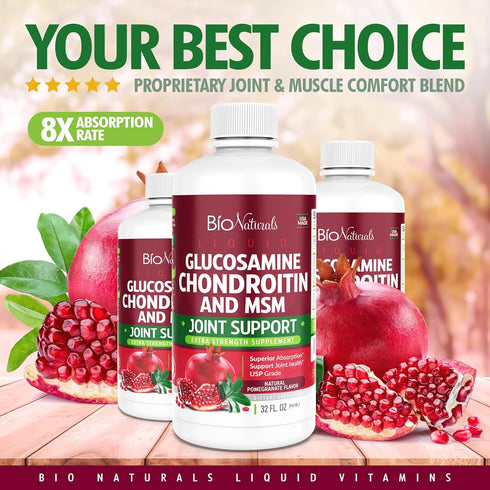 Bio Naturals Liquid Glucosamine Chondroitin MSM Supplement, Maximum Strength Joint Support, 32 fl oz