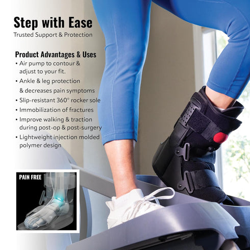 Rapid Recover Short Walking Boot, Medical Grade Foot & Ankle Support Brace, Adjustable Air Pump, Small, Black