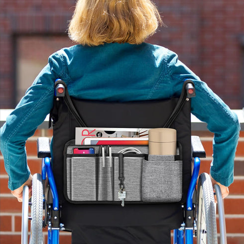 FINPAC Wheelchair Side Storage Bag w/Cup Holder, Wheelchair Armrest Accessories Pouch with Pen Slot and Reflective