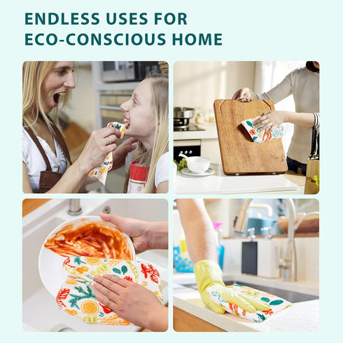 Pack 12 Reusable Paper Towels Washable, of Paperless Kitchen Towels Roll - Surprise Prints, Super Soft Eco-Friendly