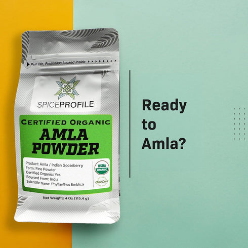 Spice Profile USDA Organic Amla Powder (Amalaki), Indian Gooseberry Fine Powder, Resealable 4oz Pouch, Nutrient-Dense