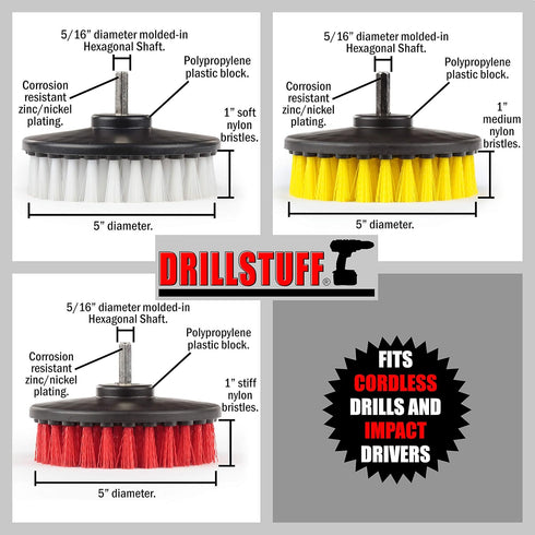 Cleaning Supplies - Drill Brush for Leather, Shower Door, Upholstery, Carpet, and Bathroom Accessories