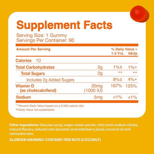 Feel Great Kids Vitamin D3 1000 IU Gummies for Healthy Bones, Mood, & Immune Support, Citrus Flavored Vegetarian D3