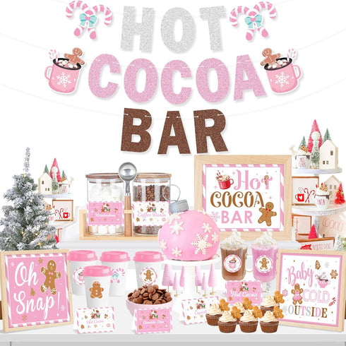 Hot Cocoa Bar Kit Pink Hot Cocoa Bar Banner Cute Gingerbread Man