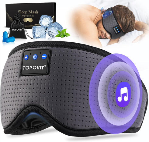 TOPOINT Wireless Bluetooth Sleep Headphones Eye Mask with Microphone, Handsfree, Silk Sleep Mask for Side Sleepers