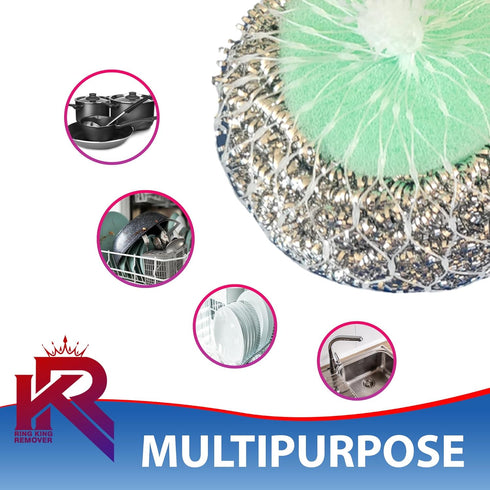Amazon Brand Pack of 4 Ring King Stainless Steel-Wrapped Sponge Scrubbers, Heavy Duty Scouring Pads