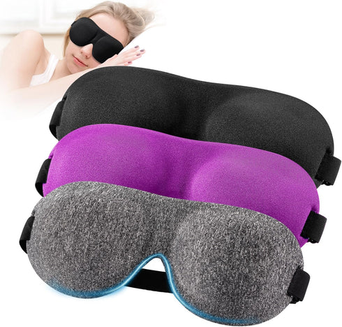 YIVIEW Sleep Mask Pack of 3, 100% Light Blocking 3D Eye Masks for Sleeping, Lightweight & Breathable Eye Cover for