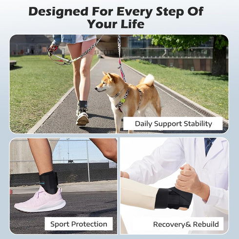HiheXien 2 Ankle Brace for Sprained Ankle, Ankle Brace for Women Men Adjustable & Air Fabric Cool With Removable Side