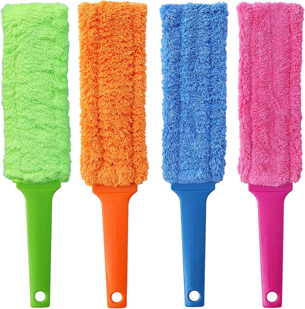 4 Pack Microfiber Dusters: 15 Inch Length, Flat Design, Detachable and Washable Feather Duster for Cleaning