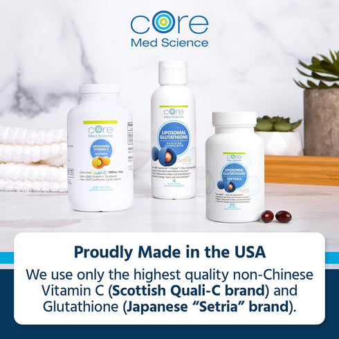 Core Med Science Liposomal Glutathione Liquid Supplement (500mg, 4 Fl Oz) - Pure Reduced Setria with Phospholipid