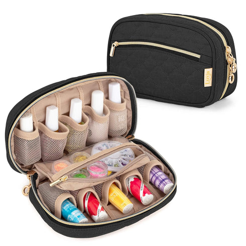 LUXJA Nail Polish Organizer Case - Holds 10 Bottles (15ml), Zipper Pockets, Black (Bag Only)