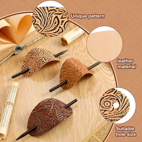 Leather Hair Clip with Stick, Faux Leather Hair Barrette, Oval Shape Hair Accessories for Women