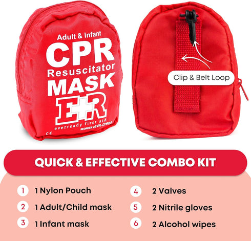Adult and Infant CPR Mask Combo Kit – Includes 2 CPR Masks with One-Way Valves, Vinyl Gloves, Alcohol Prep Pads