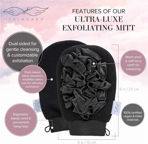 Seraphic Skincare Ultra-Luxe Exfoliating Mitt for Korean Exfoliation, Gentle Body Exfoliator with Mesh Shower Gloves