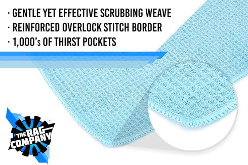 The Rag Company Standard Waffle Weave Towels, Microfiber Detailing, Lint-Free, Light Blue, 3-Pack