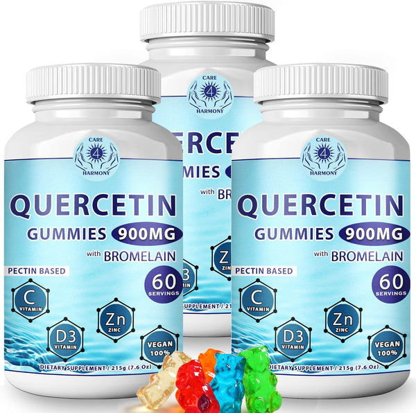 (3 Pack) Quercetin Gummies - Quercetin with Bromelain, Vitamin C + Zinc, Vitamin D3 - Chewable 900mg Supplements for