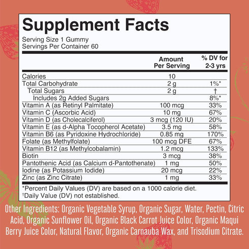 MaryRuth Organics Vitamin Gummy for Kids and Toddlers Age 2+ | Daily Vitamin C, D3, Zinc | 2 Month Supply