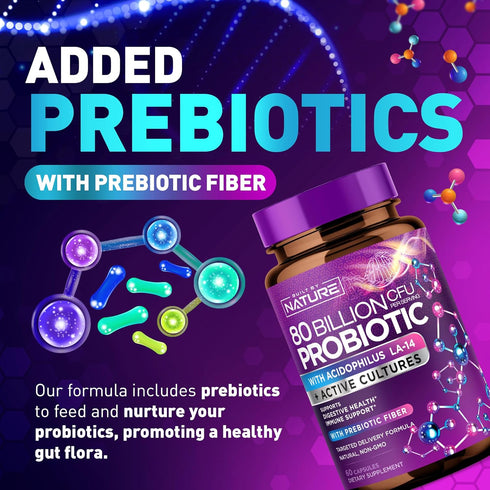 80 Billion CFU Probiotic - Daily Digestive Supplement for Men & Women, Non-GMO, Gluten & Dairy Free, 60 Capsules